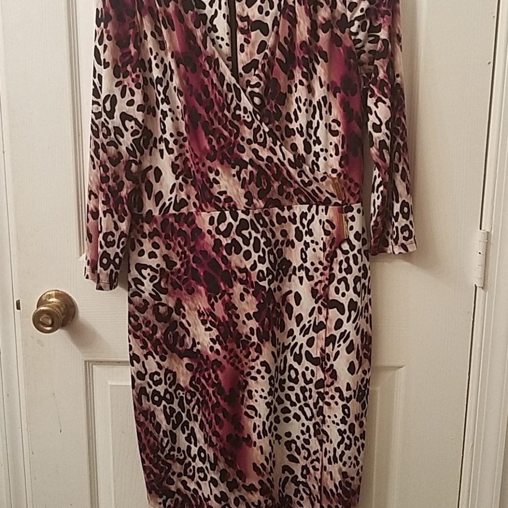 Calvin Klein wine and black leopard print dress